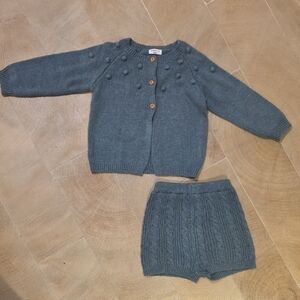 Blue Knit Baby Cardigan and Shorts Set